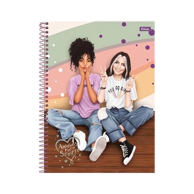 Caderno Universitário Foroni Amigas para Sempre 1 Matéria 80 Folhas Capas Diversas - Item Sortido