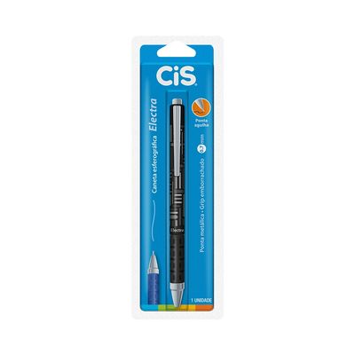 Caneta Esferográfica Cis Electra Retrátil Grip Emborrachado Preta 0.7mm