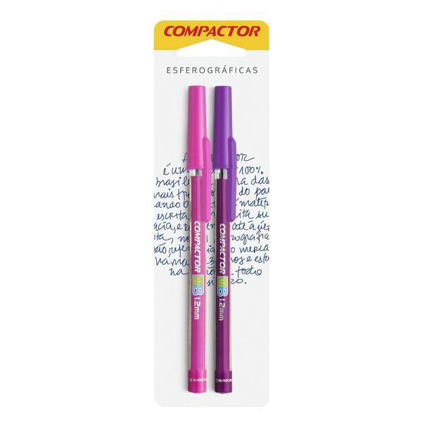 Caneta Esferográfica Compactor 1.2mm Rosa e Violeta com 02 Unidades