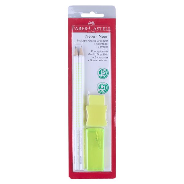 Kit Escolar Faber-Castell Ecolápis Grip Amarelo Neon Colors com 2 Lápis + 1 Borracha + 1 Apontador Kit Escolar Faber-Castell Ecolápis Grip Amarelo Neon Colors com 2 Lápis + 1 Borracha + 1 Apontador