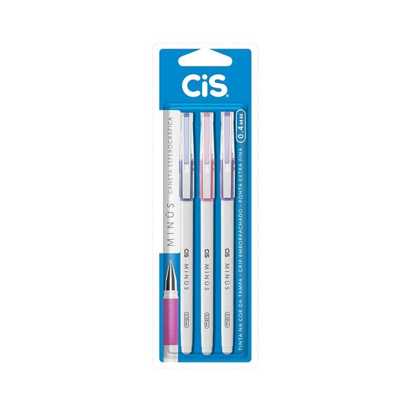 Caneta Esferográfica Cis Minus Clear 0.4mm com 4 Unidades - Item Sortido