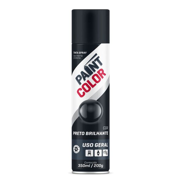 Tinta Spray Paintcolor Uso Geral Preto Brilhante 350ml