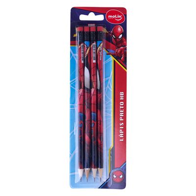 Lápis Hb Molin Preto com Borracha Spiderman 4 Unidades