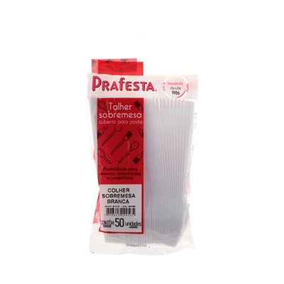Colher de Plástico Prafesta para Sobremesa com 50 Unidades Branca