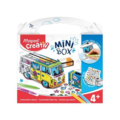 Kit Creativ Maped Mini Box Carro Colorir e Montar com 6 Hidrocores e 1 Cartela de Adesivos
