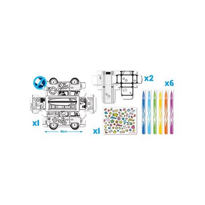 Kit Creativ Maped Mini Box Carro Colorir e Montar com 6 Hidrocores e 1 Cartela de Adesivos