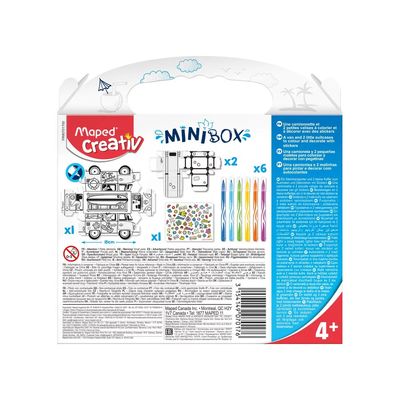 Kit Creativ Maped Mini Box Carro Colorir e Montar com 6 Hidrocores e 1 Cartela de Adesivos