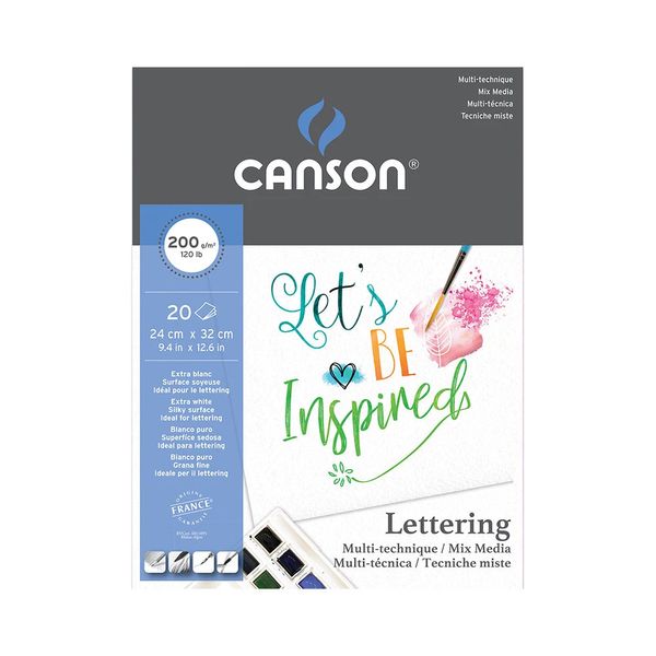 Bloco Artístico A4 Canson Multi Técnicas Lettering com 20 folhas 24x32cm 200g