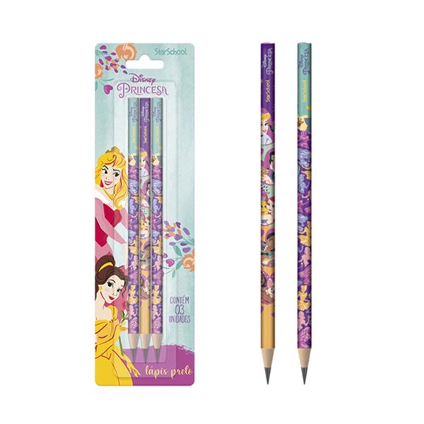 Kit Lápis HB São Domingos Starschool Disney Princesas com 3 Unidades