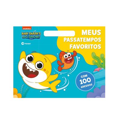 Livro Infantil Meus Passatempos Favoritos Culturama Baby Shark Big Show com Adesivos