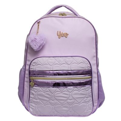 Mochila Juvenil Yins Corações PomPom Tons Claros 17" - Item Sortido