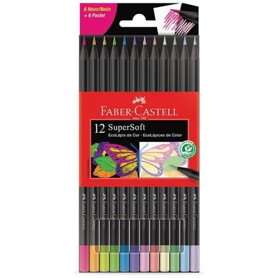 Lápis De Cor Supersoft Com 12 Cores 6 Neon + 6 Pastéis Faber-castell