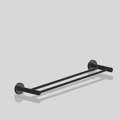 Porta Toalha Toalheiro Duplo Para Banheiro Preto Fosco Atenas 45cm