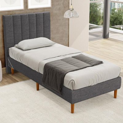 Base Para Cama Box Solteiro 88cm Sleep W01 Linho Cinza Escuro - Lyam Decor