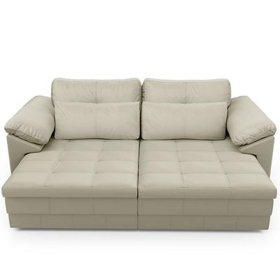 Sofá Retrátil Para Sala de Estar 3 Lugares 215cm Riza S03 Couro Bege Pérola - Lyam Decor