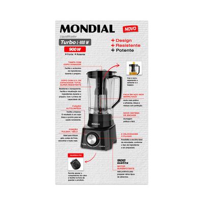 Liquidificador Mondial Turbo Full Black L-900-FB Preto - 127V