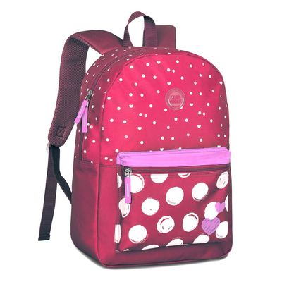 Mochila Juvenil 17" Feminina Bolinhas e Coração MF25073 - Clio