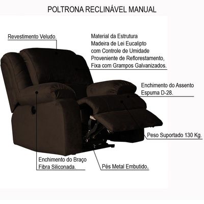 Poltrona do Papai Reclinável Manual Magnum Veludo Marrom Chocolate - Gran Belo