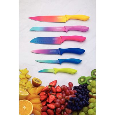 Jogo de Facas Tramontina Colorcut com Lâminas em Aço Inox e Cabos de Polipropileno Pintado 06 Peças