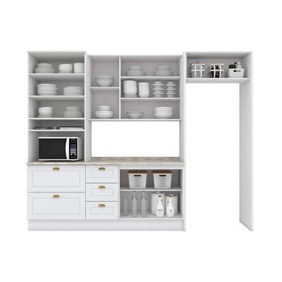 Cozinha Modulada Completa Americana 7 Peças 2 Aéreos + 1 Balcão + 1 Paneleiro+3complementos C5p64 Branco
