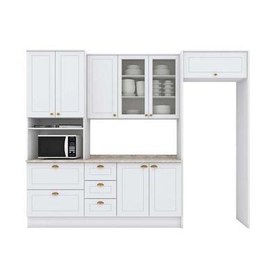 Cozinha Modulada Completa Americana 7 Peças 2 Aéreos + 1 Balcão + 1 Paneleiro+3complementos C5p64 Branco