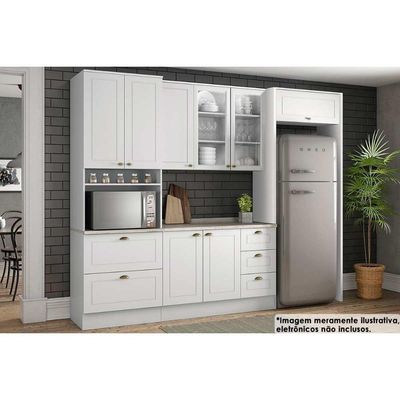 Cozinha Modulada Completa Americana 7 Peças 2 Aéreos + 1 Balcão + 1 Paneleiro+3complementos C5p64 Branco