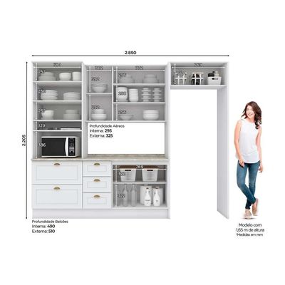 Cozinha Modulada Completa Americana 7 Peças 2 Aéreos + 1 Balcão + 1 Paneleiro+3complementos C5p64 Branco