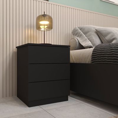 Mesa de Cabeceira Veronna 3 Gavetas Tcil Móveis Preto Fosco