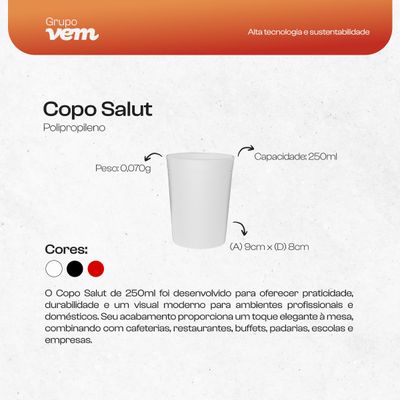 Copo Salut Redondo 250ml Preto em Polipropileno