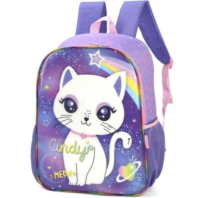 Mochila Costas Infantil Escolar Menina Gata Cindy Roxo Luxcel