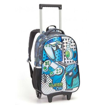 Kit Mochila Rodinhas Lancheira Estojo Infantil Gamer Player On Escolar Jogos Video Game Seanite