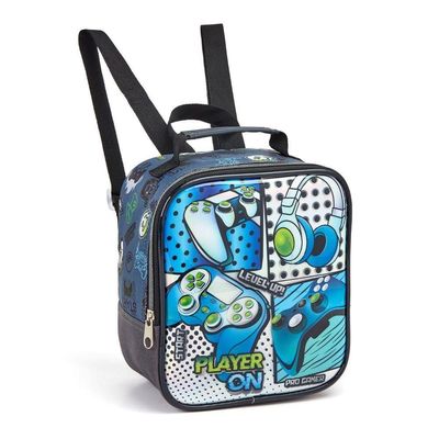 Kit Mochila Rodinhas Lancheira Estojo Infantil Gamer Player On Escolar Jogos Video Game Seanite