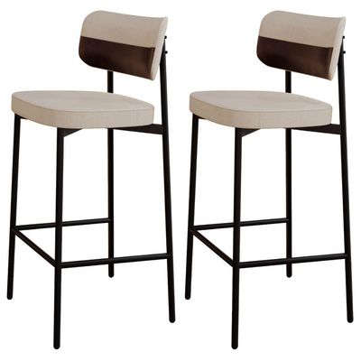 Kit 02 Banquetas Alta Bar Cozinha Sala De Jantar Aço Preto Kaira C01 Linho Areia Courino Café - Lyam Decor