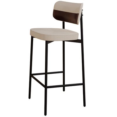 Kit 02 Banquetas Alta Bar Cozinha Sala De Jantar Aço Preto Kaira C01 Linho Areia Courino Café - Lyam Decor
