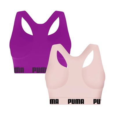 Kit 2 Tops Puma Nadador Sem Costura Feminino GG / Rosa/Roxo