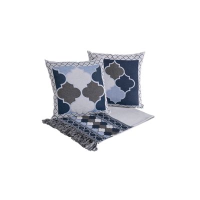 Kit Peseira Grécia 5 Peças King 60% Algodão / 40% Poliéster Tecido Jacquard Acompanha Almofadas Cheias - Azul
