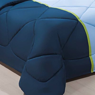 Enxoval Edredom + Jogo De Cama Queen Aconchego Premium 06 Peças - Azul/ Marinho