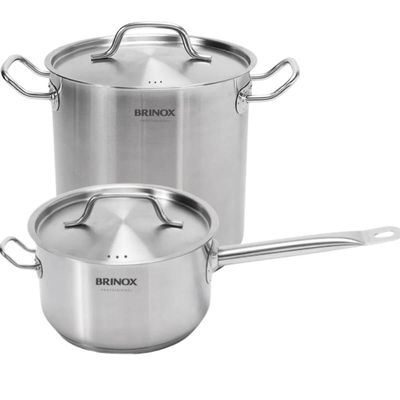 Jogo de Panelas Profissionais 24cm Aço Inox Com Tampa Brinox Caldeirão Caçarola Fundo Triplo