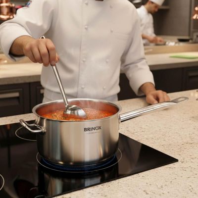 Jogo de Panelas Profissionais 24cm Aço Inox Com Tampa Brinox Caldeirão Caçarola Fundo Triplo