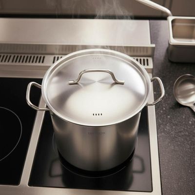 Jogo de Panelas Profissionais 24cm Aço Inox Com Tampa Brinox Caldeirão Caçarola Fundo Triplo