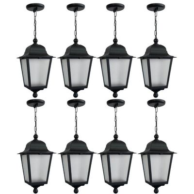 Kit 8 Pendentes Luminárias de Teto Bivolt Termoplástico Preto 21x58cm Lente Fosca Dital Área Gourmet Garagens Bivolt