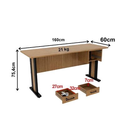 Mesa De Escritorio 2 Gavetas E Chave 160 Cm Me4193 Amendoa Preto Tecno Mobili Amendoa Preto