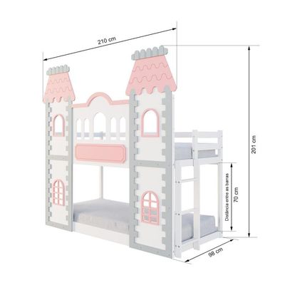 Beliche Montessoriano Castelo Encantado - Madeira Maciça Branco/cinza/rosa | Housin