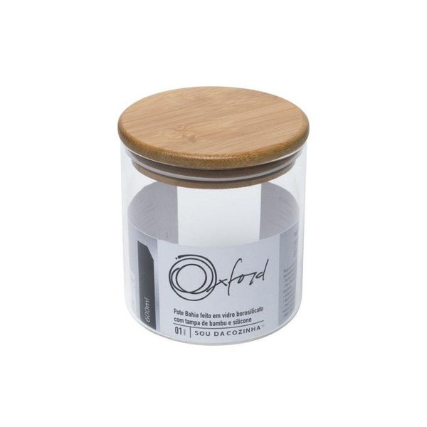 Pote De Vidro Borosilicato Com Tampa De Bambu 600 Ml Oxford