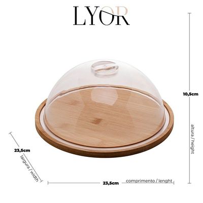 Queijeira 24 Cm Com Tampa Em Acrílico E Base Em Bambu Lyor
