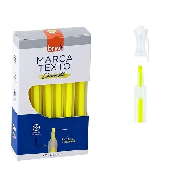 Caixa Marca Texto Fluorescente Transparente 12 Unidades Brw Amarelo
