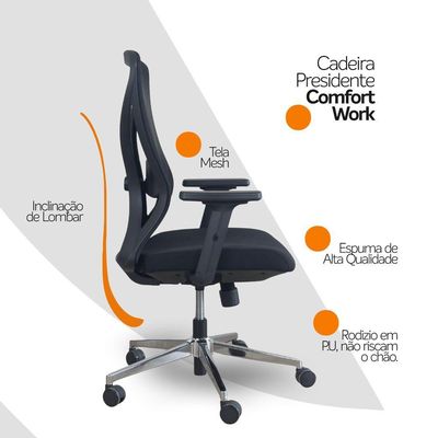 Kit 2 Cadeiras De Escritório Diretor Ergonômica Oficial Corporativa Work Sem Apoio
