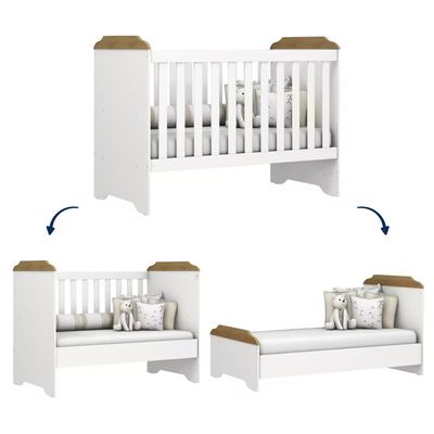 Berço Mini Cama Mel 3 em 1 com Suporte para Mosquiteiro e 133cm de Largura Carolina Baby Branco