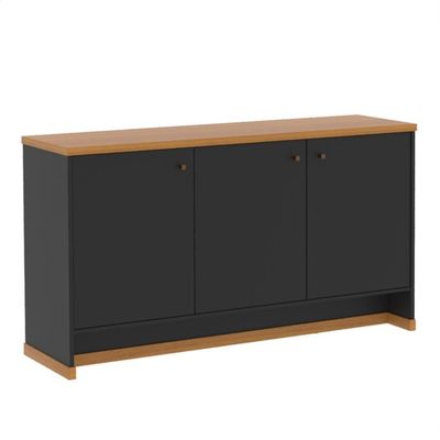 Buffet Aparador 3 Portas 136cm Com Tampo 25mm Verbena - Preto E