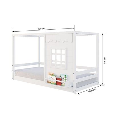 Cama Montessoriano Casinha Reta Com Janela Madeira Maciça Branco Housin
